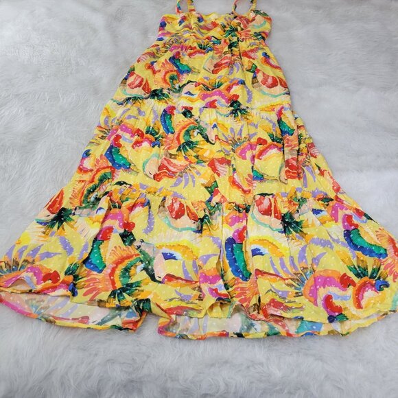 Farm Rio Yellow Textured Tropical Floral Swiss Dot Tiered Maxi Dress Medium - Picture 14 of 14